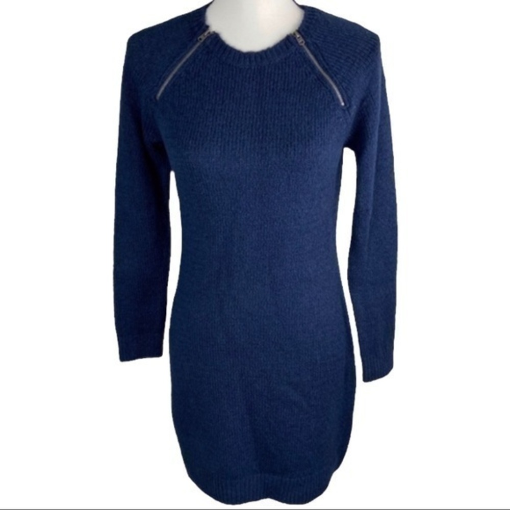 Abercrombie & Fitch Sweater Dress‎ Double Zipper Dark Navy Blue Knit Long Sleeve